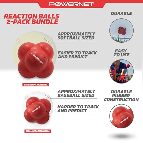 PowerNet Reaction Balls, Reflex & Agility Trainer, Hand-Eye Coordination Training, Reaction Speed Training Equipment, Baseball Softball Soccer and Boxing Reflex Ball Sports Equipment, 2 Sizes