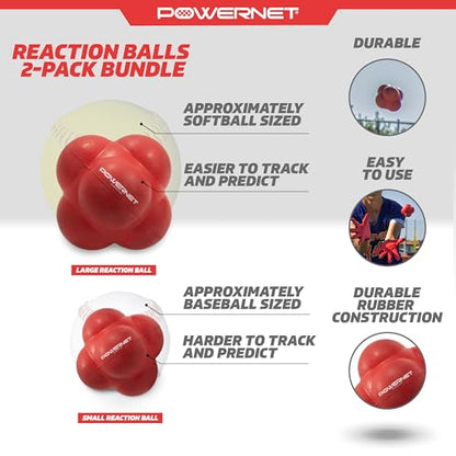 PowerNet Reaction Balls, Reflex & Agility Trainer, Hand-Eye Coordination Training, Reaction Speed Training Equipment, Baseball Softball Soccer and Boxing Reflex Ball Sports Equipment, 2 Sizes