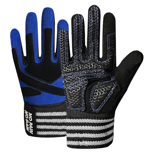 FINGER TEN Weightlifting Workout Gloves Men - color: Full-Blue, size: Large