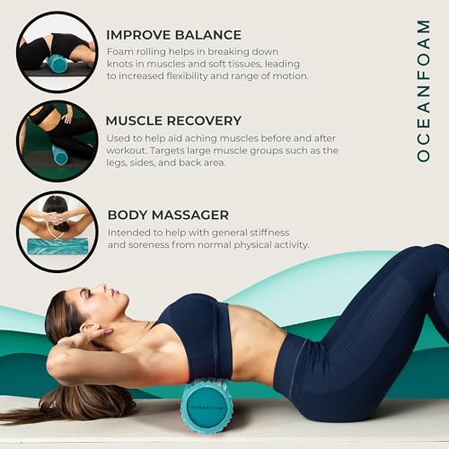 Tidal Roller - Jade & Seafoam Marbled - Muscle Massage Foam Roller for Back Pain & Stretching - Firm and Ergonomic Wide Wave Textured - Yoga, Athletics, & Wellness - Full Size, 20" x 5" - color: Jade & Seafoam Marbled