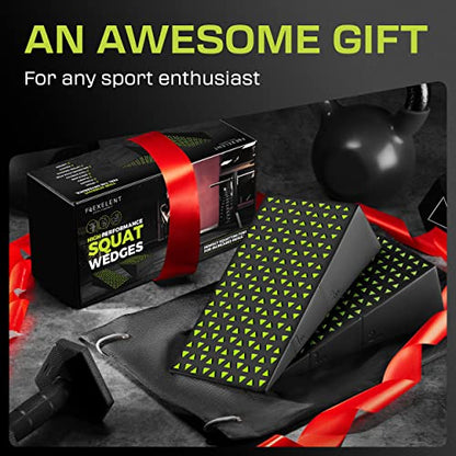 Flexelent Squat Wedge Block Pair - Heel Elevated Squat Wedge for Deeper Squats, Heavy Lifting and Better Form - 17° Angle Exercise Wedges, Slant Board for Squats with Carry Backpack