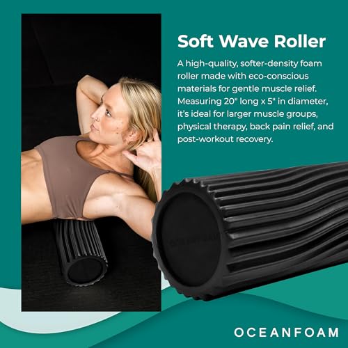 Soft Tidal Roller (Black) - Low Density Foam Roller for Physical Therapy, Back Pain, Excercise & Stretching - Wave Textured - Yoga, Athletics, & Wellness - Full Size, 20" x 5" - color: Black
