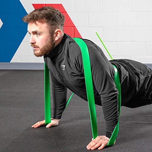METIS Resistance Exercise Bands | Heavy Duty Latex Power Bands for Strength Training, Fitness Workouts, and Assisted Pull-Ups – 6 Resistance Levels, Sold Individually or as a Set - color: Green (79-119lb Resistance)