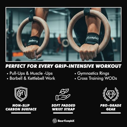 Bear KompleX No Hole Hand Grips - Non-Slip Fingerless Gymnastics Grips for Weight Lifting, Pull-ups & Cross Training | Lightweight, Padded Wrists & Foldable Grip. - size: Small