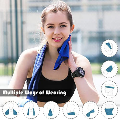 10 Pack Cooling Towels Bulk Microfiber Ice Towel Quick Dry Breathable Chilly Sweat Towel Stay Cool Towel for Neck Face Yoga Gym Workout Running Beach with Carabin Bag, 40x12'', Dark Blue - color: Dark Blue