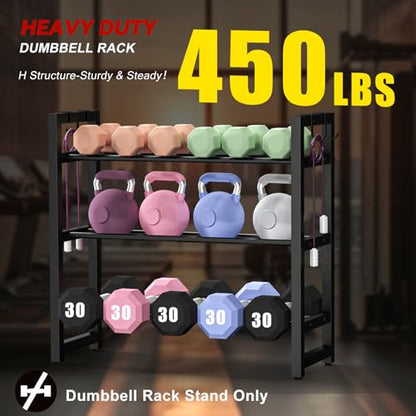 3-Tier Adjustable Dumbbell Rack, Heavy-Duty Weight Rack for Home Gym, Space-Saving Weight Storage Rack for Dumbbells, Kettlebells, Barbells & Plates (Rack Only) - size: 31.5X9.8X31.5inch