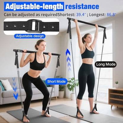 Pilates Bar Kit with Resistance Bands,Pilates Bar with Stackable Bands Workout Equipment for Legs,Hip,Waist and Arm,Exercise Fitness Equipment for Women & Men Home Gym Yoga Pilates - color: Matte Black