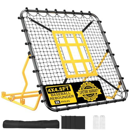 Utheer Baseball Rebounder Net 4x4.5FT Pitch Back Trainer with Strike Zone & 9-Grid Target for Baseball Softball Soccer Volleyball Lacrosse - 3 Adjustable Angles | Steel Frame UV Net | Foldable