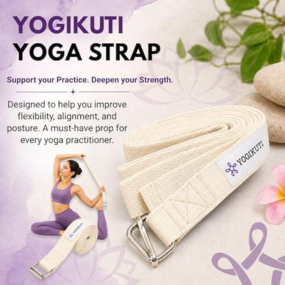 Yogikuti Premium Cotton Yoga Strap | Adjustable Yoga Belt for Stretching, Flexibility, Balance & Alignment | Yoga Accessories for Beginners, Pilates, Meditation, Exercise, Fitness & Physical Therapy - size: 9ft(3mtr)