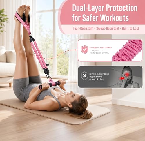 WHATAFIT Upgraded Multifunction Pedal Resistance Band with Handles, 3-Tube Adjustable Foot Pedal Exercise Band, Ankle Straps Included, for Abs Core Leg Arm Waist Full Body Workout at Home Gym