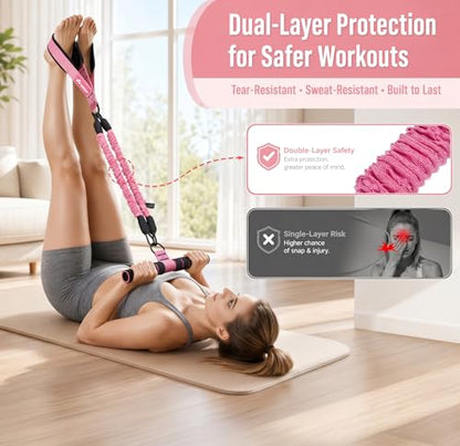 WHATAFIT Upgraded Multifunction Pedal Resistance Band with Handles, 3-Tube Adjustable Foot Pedal Exercise Band, Ankle Straps Included, for Abs Core Leg Arm Waist Full Body Workout at Home Gym