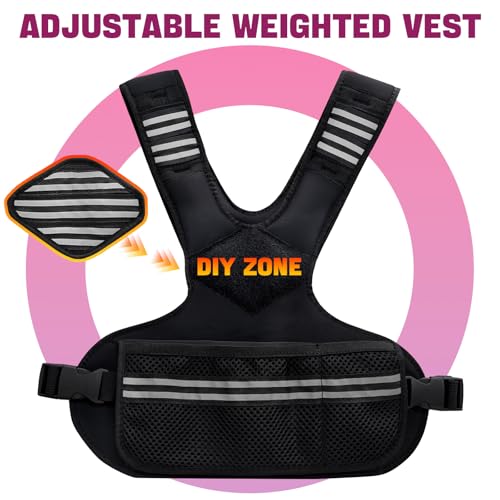 Adjustable Weighted Vest for Men Women, Removable Ironsand Bags Weighted Training Vest with Reflective Strips, v-Neck, Adjustable Waist Belt & Pocket, for Running Workout Fitness Strength Training