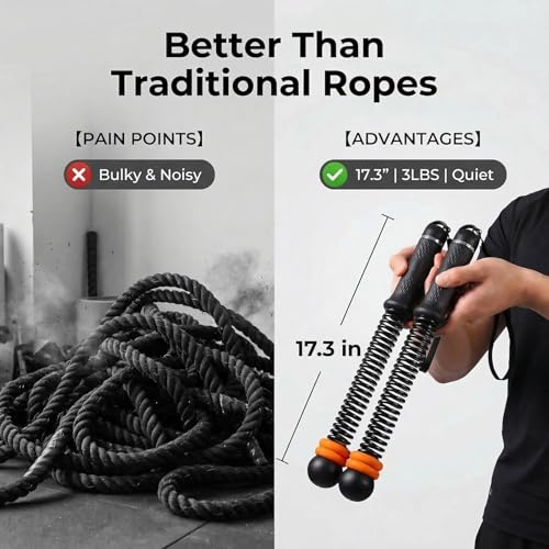 Ropeless Battle Ropes for Home Gym - Silent Cordless Battle Ropes with Adjustable Resistance, No Anchoring Needed, Portable Workout Equipment for HIIT, Strength & Cardio - Black
