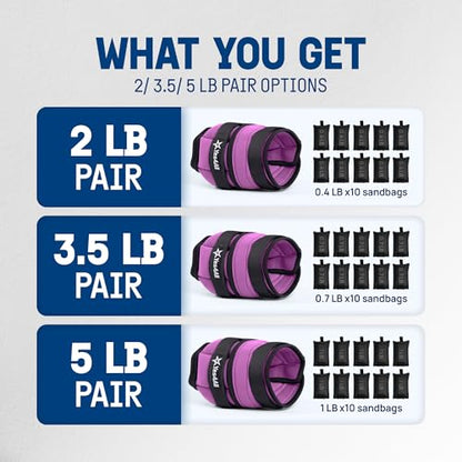 Yes4All Adjustable Wrist & Ankle Weights 3.5/5 LB Pair, Leg Weights for Women & Men, Weighted Arm Bands with Removable Sandbags for Fitness, Pilates, Walking, Strength Training - Versatile Colors
