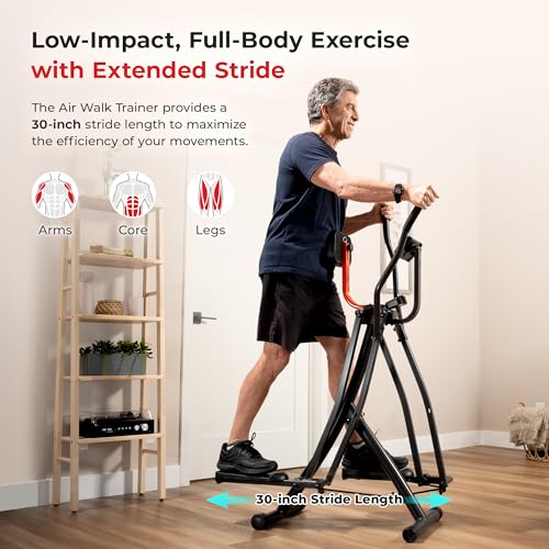 Sunny Health & Fitness Foldable Air Walk Elliptical, 30" inch Long Stride Glide Exercise Full-Body Cardio Cross Smart Trainer for Home Office, SunnyFit App via Bluetooth with Adjustable Resistance - style: Smart Pro