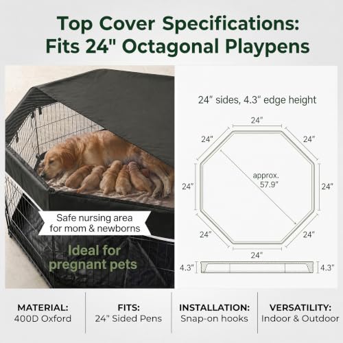 PJYuCien Puppy Playpen with Top Cover & Bottom Pad, 8 Panels 24" H, Black - color: Black, size: X-Small Pen: 24-Inch High