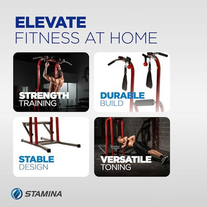 Stamina Power Tower - Dip Bar Pull Up Bar Station with Smart Workout App - Dip Bars for Home Workout - Up to 250 lbs Weight Capacity