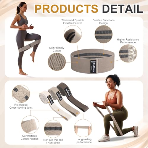 6 Pcs Fabric Resistance Bands for Working Out, Non-Slip Exercise Bands for Women and Men, 3 Levels Long & Short Booty Elastic Band with Door Anchor for Home Pilates Stretching
