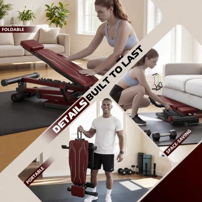 OPPSDECOR Adjustable Weight Bench, 800 LBS Foldable Workout Bench with Leg Extension & Preacher Curl, Extended Headrest, Incline Decline Flat, Heavy Duty Bench Press for Home Gym Strength Training