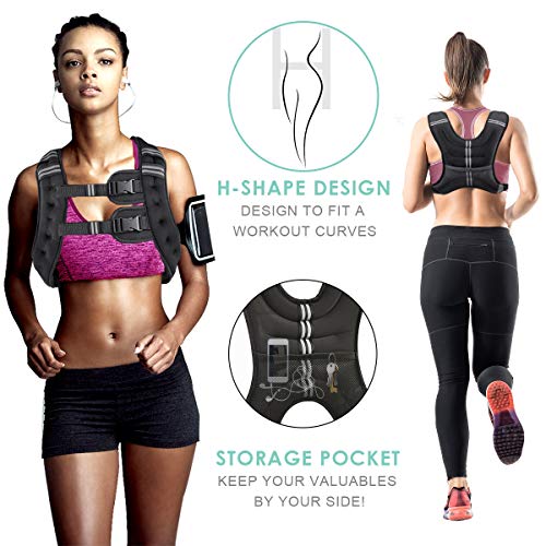 Weighted Vest for Women and Men 8 12 16 20 25 30 Lbs with Reflective Stripe and Double Adjustable Buckle Straps Weight Vests for Strength Training, Jogging, Cardio, Weight Loss