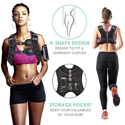 Weighted Vest for Women and Men 8 12 16 20 25 30 Lbs with Reflective Stripe and Double Adjustable Buckle Straps Weight Vests for Strength Training, Jogging, Cardio, Weight Loss