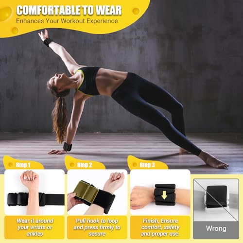 Wrist Ankle Weights Bangles 4lbs for Women, Adjustable Silicone Pilates Weights Bracelet, Heavy Duty Fasteners Wearable Arm & Leg Weights for Yoga, Pilates, Barre, Walking and Gym (Set of 2)