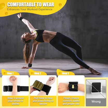 Wrist Ankle Weights Bangles 4lbs for Women, Adjustable Silicone Pilates Weights Bracelet, Heavy Duty Fasteners Wearable Arm & Leg Weights for Yoga, Pilates, Barre, Walking and Gym (Set of 2)