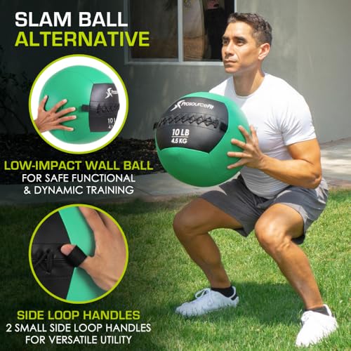 ProSource Soft Medicine Balls for CrossFit Wall Ball and Full Body Dynamic Exercises, Color-Coded Weights: 6, 8, 10, 14, 20, 25 lb. - color: Green 10 LB