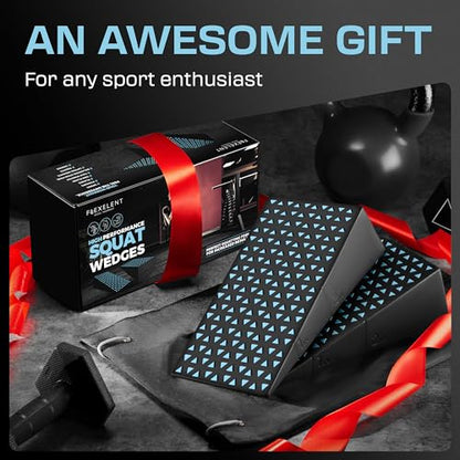 Flexelent Squat Wedge Block Pair - Heel Elevated Squat Wedge for Deeper Squats, Heavy Lifting and Better Form - 17° Angle Exercise Wedges, Slant Board for Squats with Carry Backpack