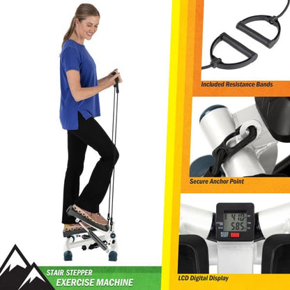 Portable Stair Stepper Exercise Machine with LCD Monitor and Resistance Bands – Compact Home Gym Stair Climber for Cardio, Strength, and Full-Body Workouts by Wakeman
