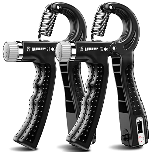 Hand Grip Strengthener 2 Pack Adjustable Resistance 10-130 lbs Forearm Exerciser，Grip Strength Trainer for Muscle Building and Injury Recovery for Athletes - color: Black