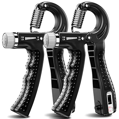 Hand Grip Strengthener 2 Pack Adjustable Resistance 10-130 lbs Forearm Exerciser，Grip Strength Trainer for Muscle Building and Injury Recovery for Athletes - color: Black