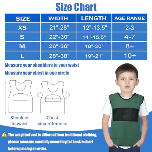 Vest for Kids Including 6 Removable Weights (Green, Large)