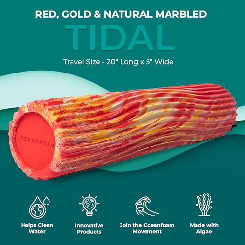 Tidal Roller - Red, Gold & Natural Marbled - Muscle Massage Foam Roller for Back Pain & Stretching - Firm and Ergonomic Wide Wave Textured - Yoga, Athletics, & Wellness - Full Size, 20" x 5" - color: Red, Gold & Natural Marbled