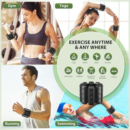 Pilates Wrist and Ankle Weights for Women - Adjustable Weighted Bangles for Men, 2 lbs Weighted Arm Bands Foot Leg Weights for Walking, Yoga, Training, Exercise, Running, Set of 2 (1LB Each) - color: Matte Black