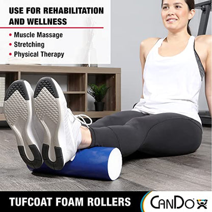 CanDo Premium TufCoat Blue Coated Foam Rollers for Muscle Restoration, Massage Therapy, Rehabilitation, Sport Recovery and Physical Therapy for Home, Clinic and Gym - size: 4" X 36", style: Round