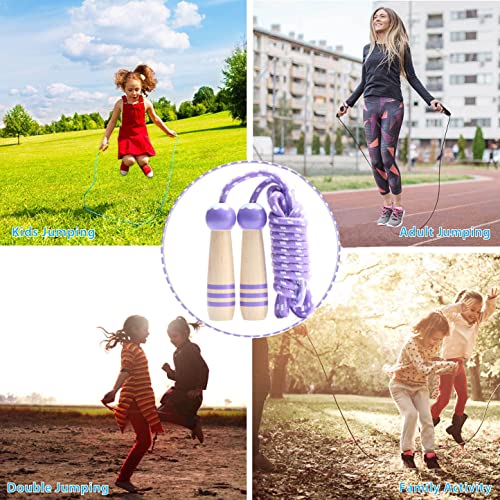 Jump Rope Kids, 7ft Adjustable Cotton Skipping Rope with Wooden Handle for Boys and Girls Fitness Outdoor Exercise - style: Purple