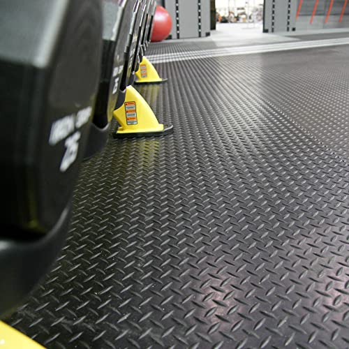 Rubber-Cal Diamond-Plate Rubber Flooring Roll - 3 mm x 4 ft x 2 ft Roll - Black