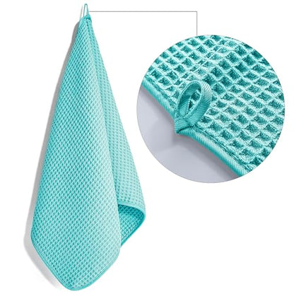 POLYTE 430 GSM Poly Blend Microfiber Quick Dry Waffle Hand Towel, 16x30 in - color: Aqua