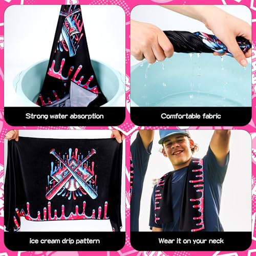 Lounsweer Ice Cream Pattern Drip Baseball Beach Towel 40"x12" Swim Pool Towel Cooling Baseball Softball Team Gift Youth Gift for Hot Weather Workout Gym Sport Party Favors(30 Pcs) - style: Baseball