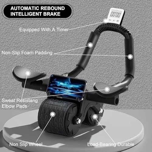 2026 Upgraded Ab Roller Wheel with Knee Mat &Timer - Automatic Rebound Abdominal Wheel with Elbow Support, Abs Workout Equipment for Core Strength Training, Ab Exercise Roller for Women Men
