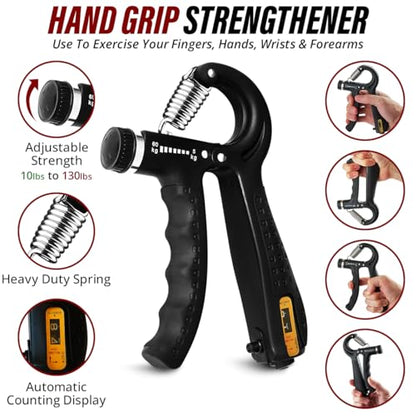Hand Strength Kit With Finger Exerciser, Stretcher, Forearm Grip Adjustable Gripper, Exercise Ring and Stress Relief Ball for Athletes Muscle Trainer. Black