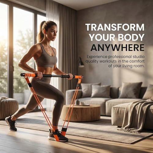 SakerPlus Pilates Bar Kit with Resistance Bands, Heavy Duty Pilates Equipment with Up to 270LBS Resistance, Portable Home Gym Workout Kit for Legs, Hips, Back, Arms, Abs, Chest & Shoulders