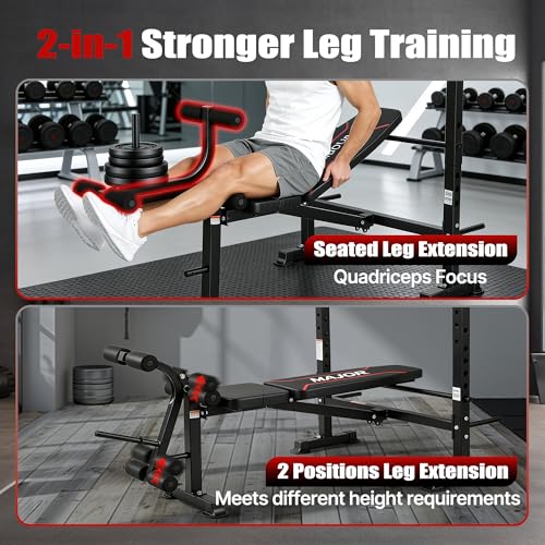 750LBS Weight Bench with Bench press rack, Adjustable Workout Bench Set with Leg Extension/Curl,Standard Bench Press Set for Home Gym Full Body Training