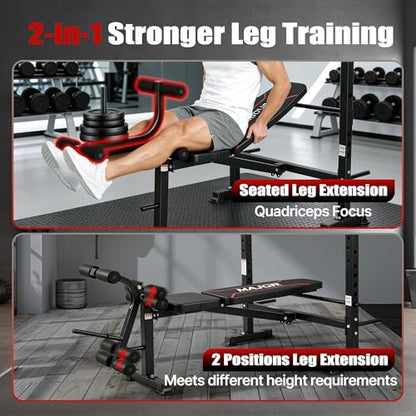 750LBS Weight Bench with Bench press rack, Adjustable Workout Bench Set with Leg Extension/Curl,Standard Bench Press Set for Home Gym Full Body Training