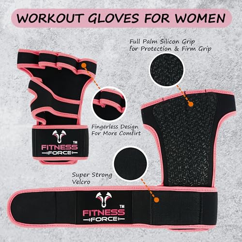 FITNESS FORCE Ventilated Weight Lifting Workout Gloves for Men & Women | Gym Gloves for Men & Women with Built-in Wrist Wraps for Men, Exercise Gloves for Weightlifting, Cycling & Cross Training