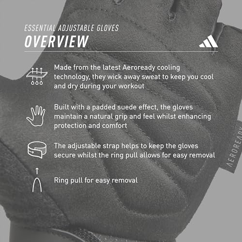 adidas Essential Training & Weightlifting Gloves, Fingerless Workout Gloves - color: White, size: Medium