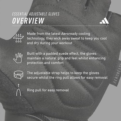 adidas Essential Training & Weightlifting Gloves, Fingerless Workout Gloves - color: White, size: Medium