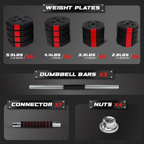 Yes4All Upgraded 44lbs/66lbs Pair Adjustable Weights Dumbbells Set, Free Weights Dumbbells Set with Connector, Cement Mixture
