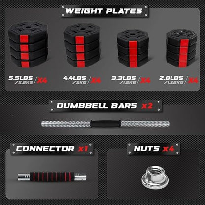 Yes4All Upgraded 44lbs/66lbs Pair Adjustable Weights Dumbbells Set, Free Weights Dumbbells Set with Connector, Cement Mixture